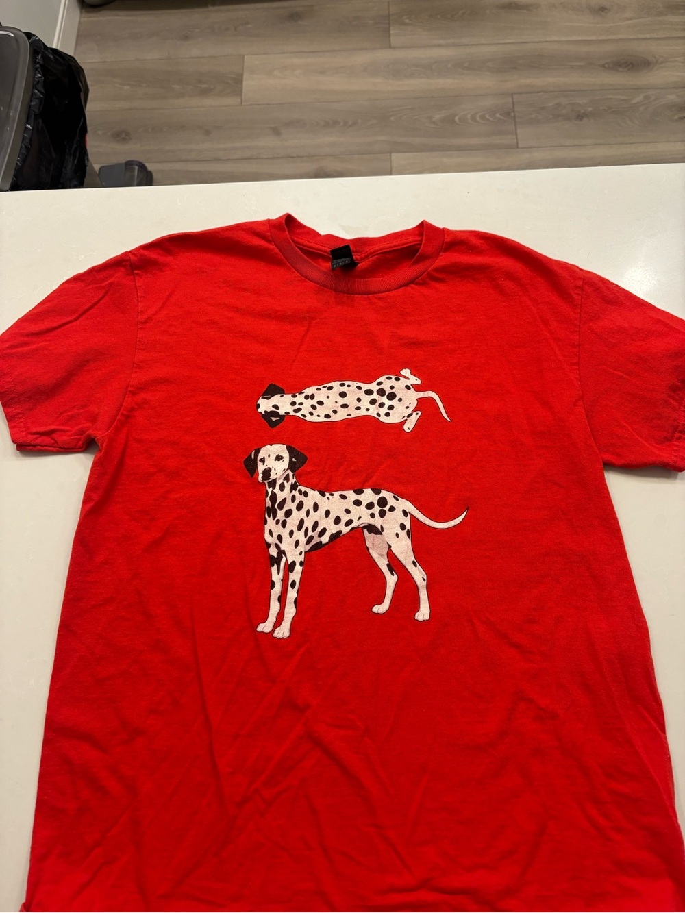 Gildan Red Tee with Dalmatian Dog Graphics